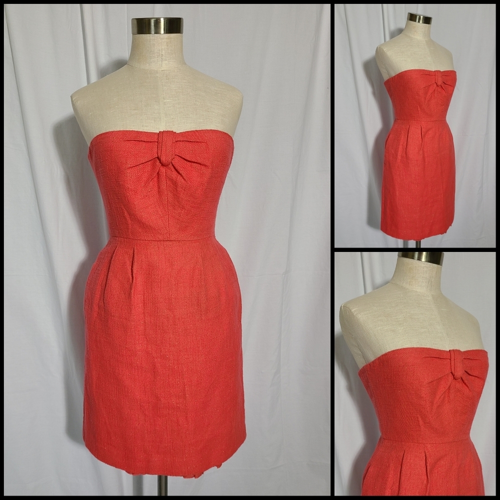 Strapless Mini Dress, Jcrew, Pockets, Gold, Pink
